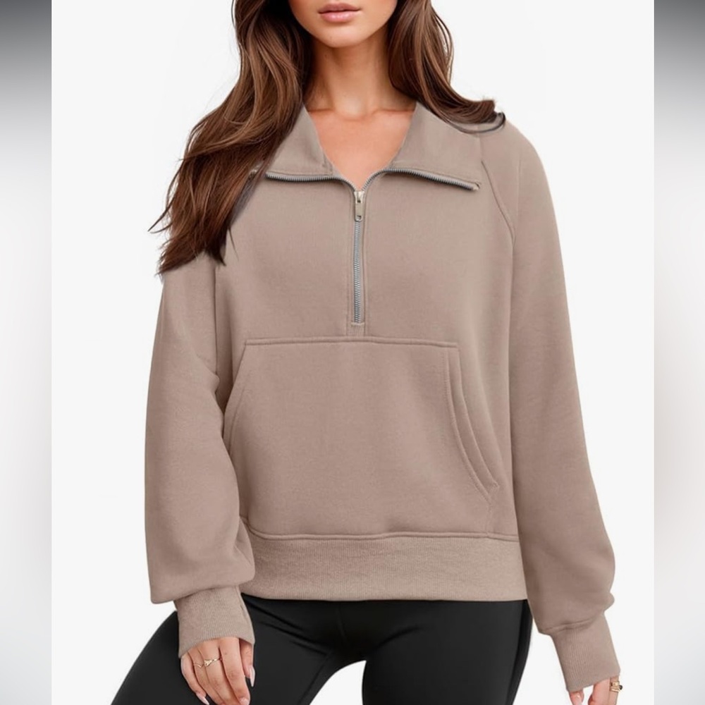 Sweatshirt Half Zip Pullover Cropped Long Sleeve Thumb Hole NWT